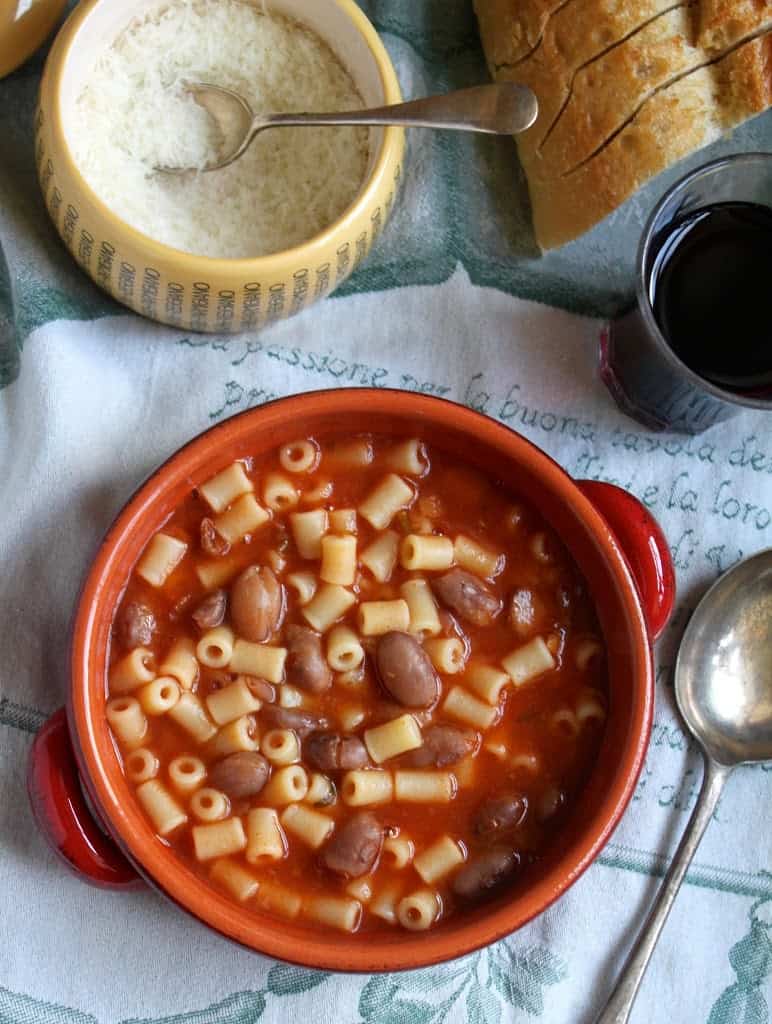 authentic pasta and beans pasta e fagioli with Parmigiano cheese
