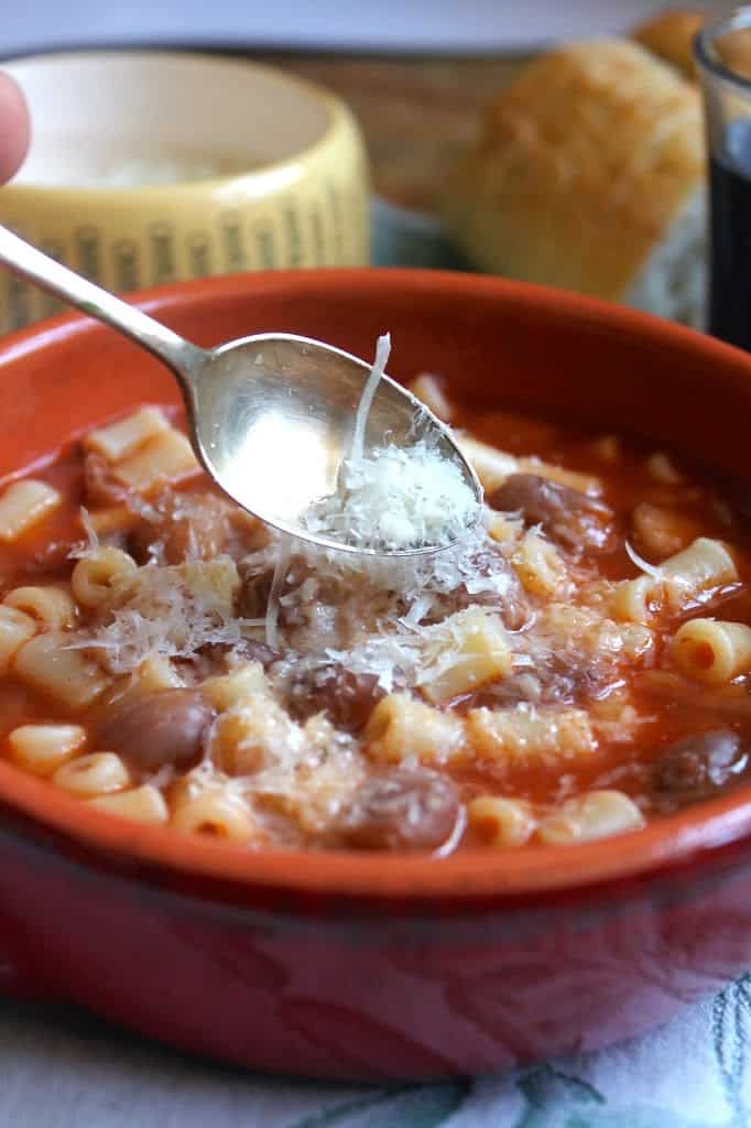 authentic pasta and beans pasta e fagioli with Parmigiano cheese