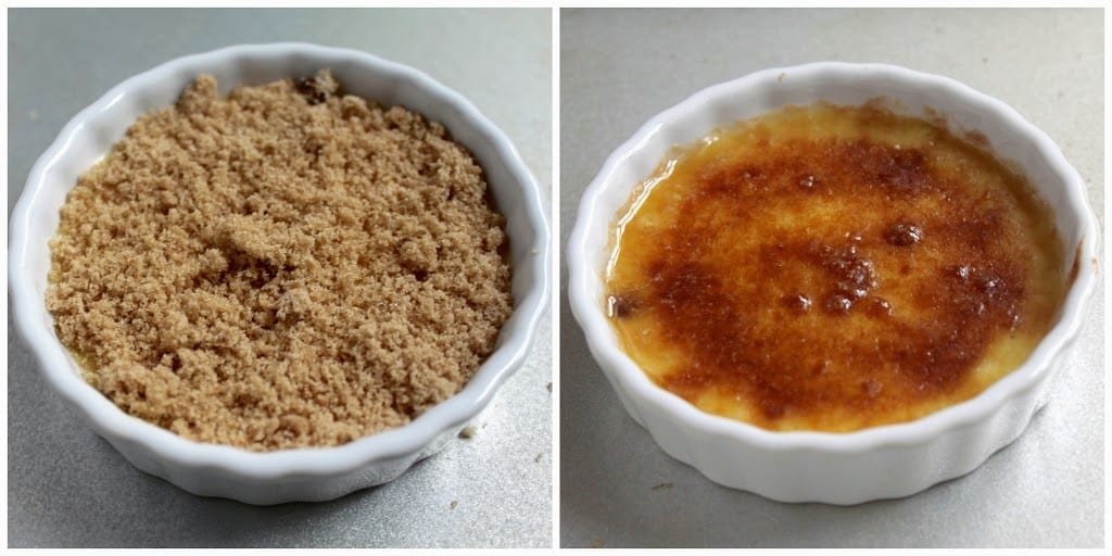 caramelizing sugar on crème brûlée