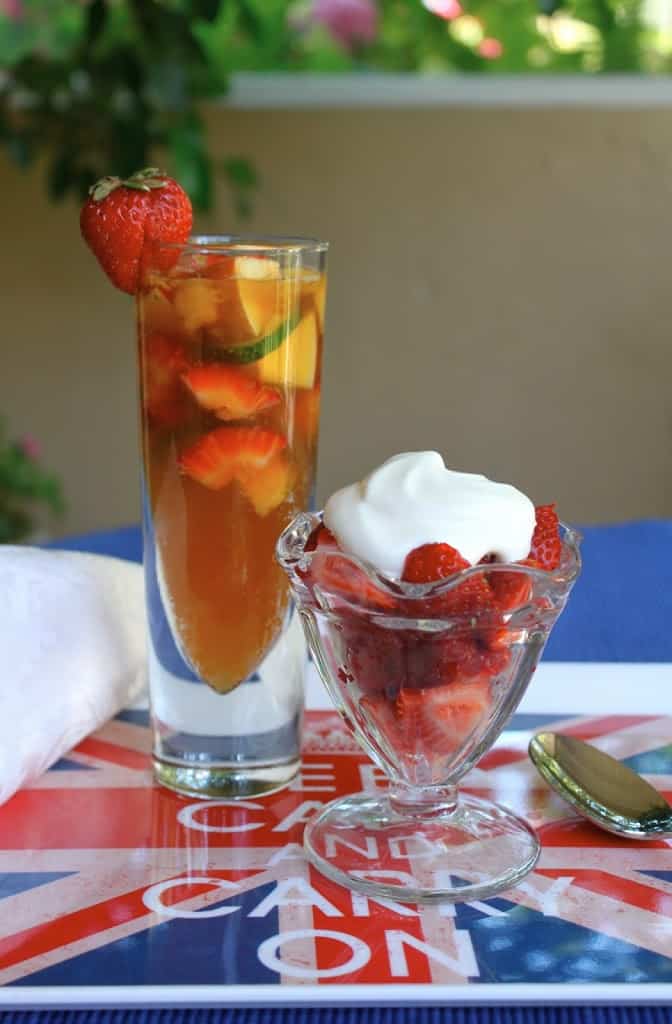 Pimm's Cup with strawberries and cream