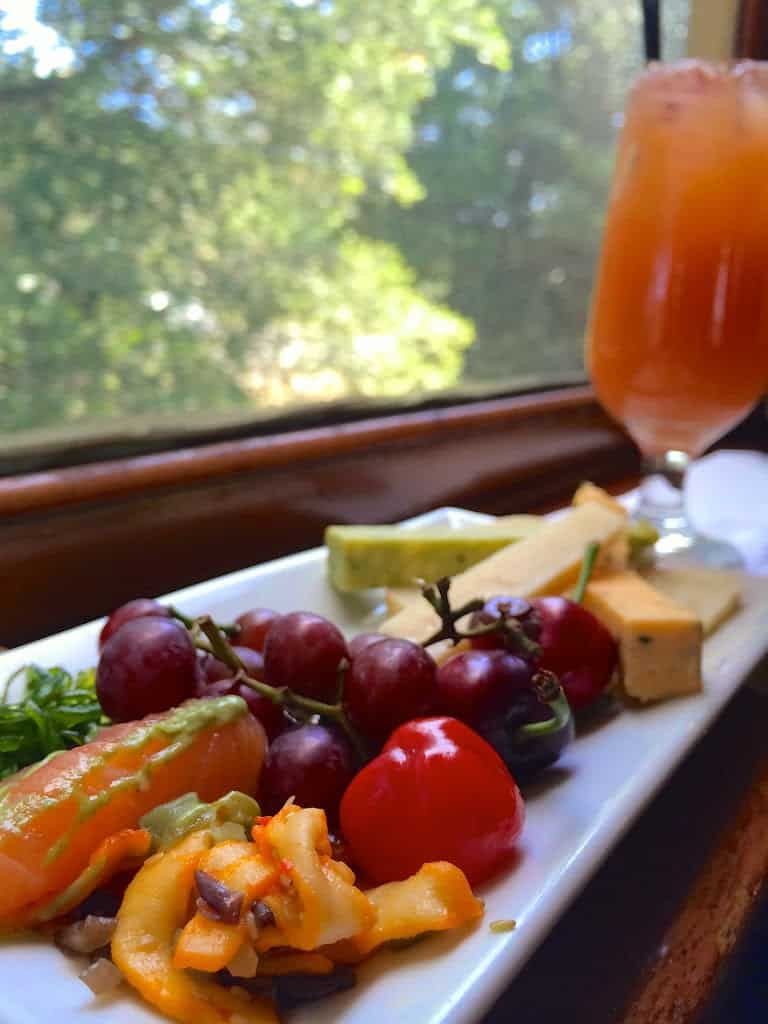 appetizer and drink on the Napa Valley Wine Train