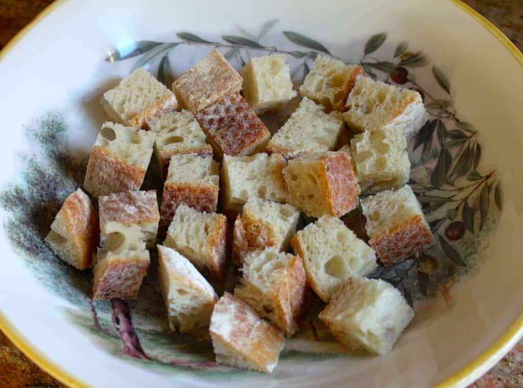 cubed stale bread for panzanella salad recipe 