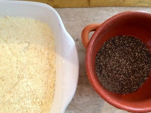 bowls of pecorino cheese and black pepper