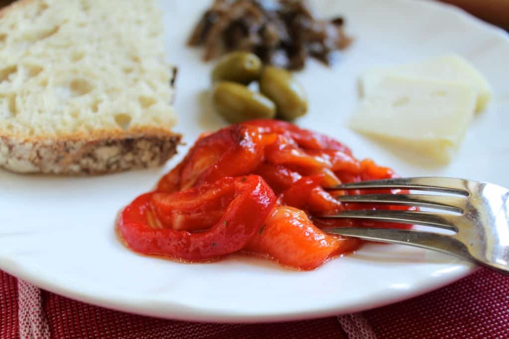Roasted red peppers as antipasto