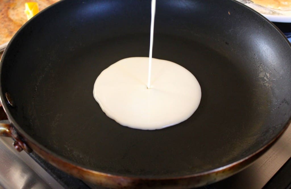 pouring batter into pan