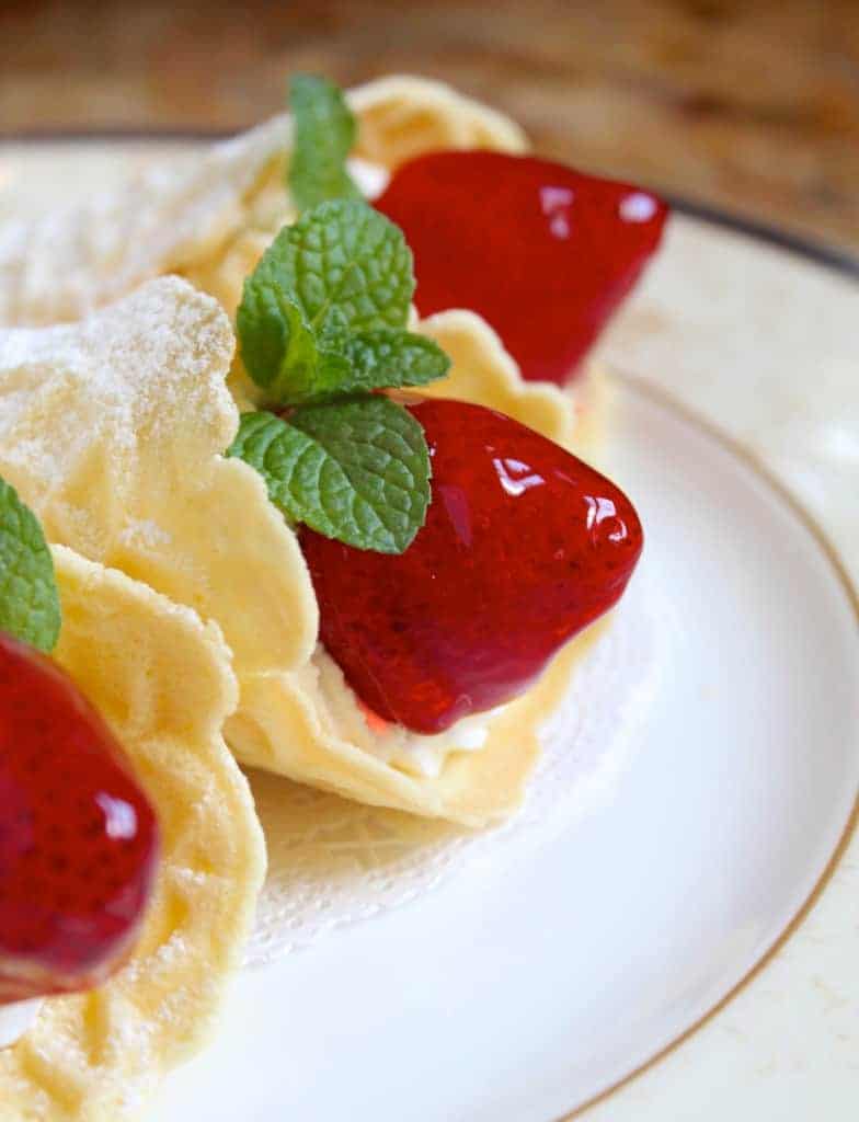 Glazed Strawberry and Cream Pizzelle Cones