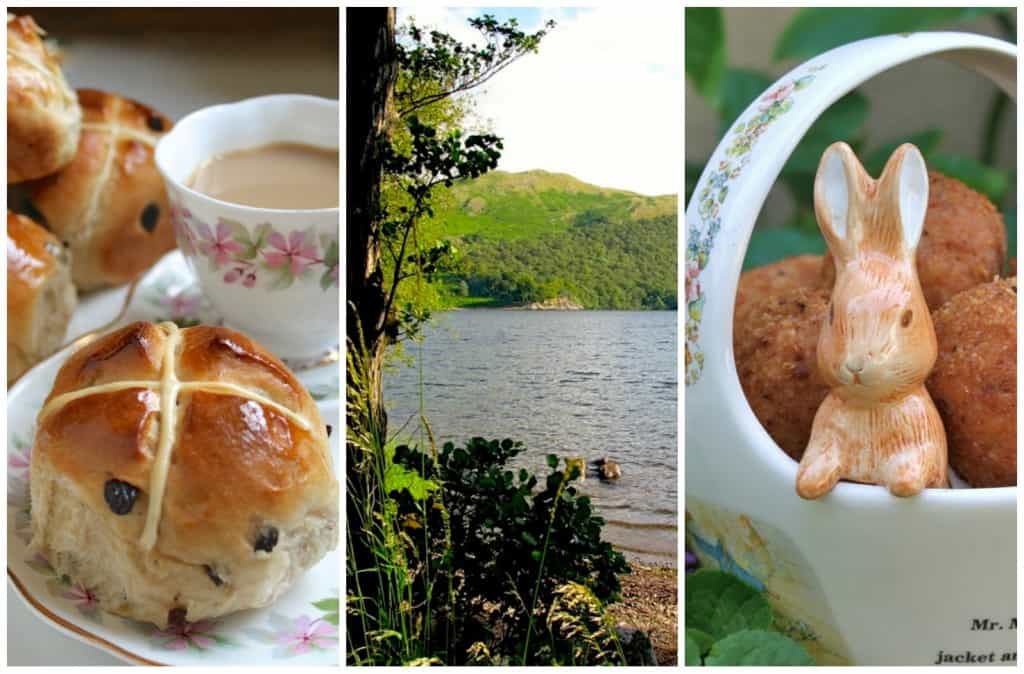 join the Royal Oak Foundation (photo collage of hot cross bun, Lake District and Peter Rabbit basket)