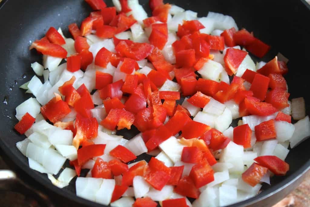 onion and red pepper ready to saute