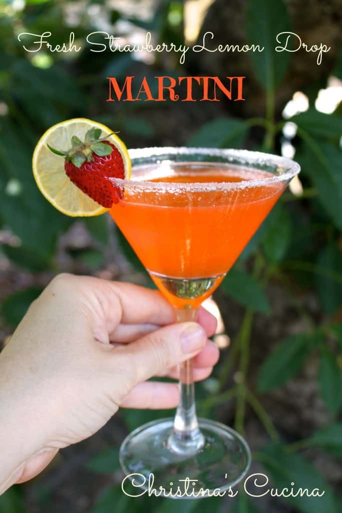 strawberry lemon drop martini handheld outside