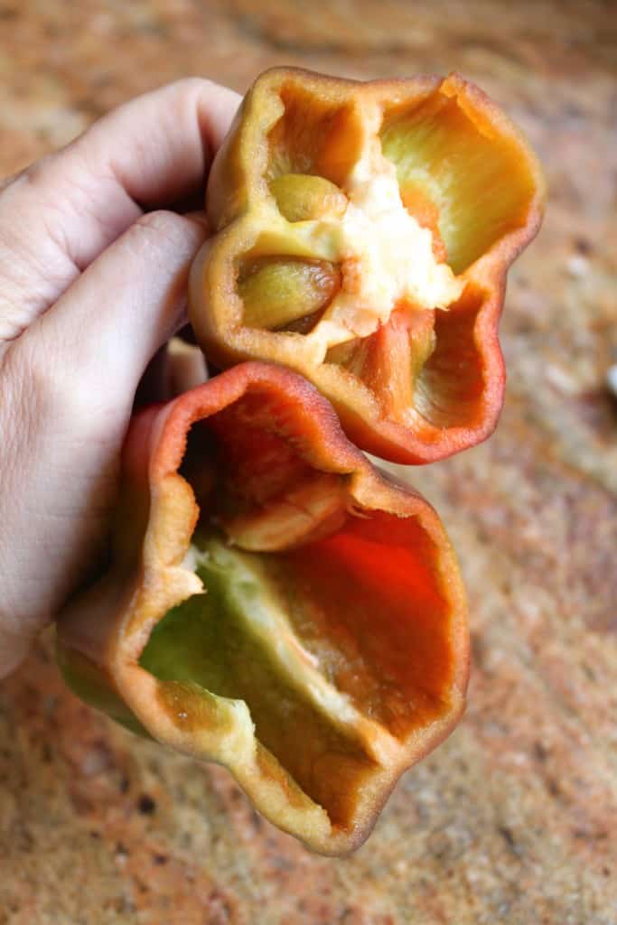 cut open, preparing bell pepper