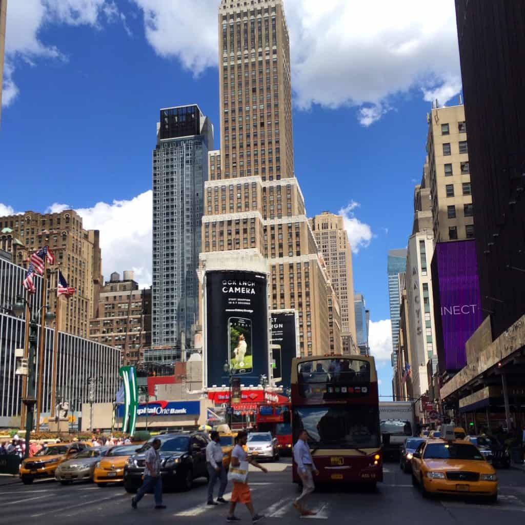 New York City view taxi skyscrapers avenue