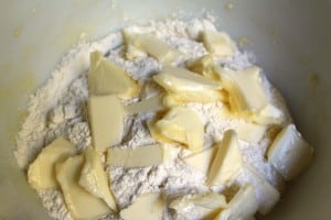 Flour and butter on dough for Belgian Waffles
