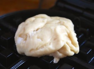 dough on waffle iron