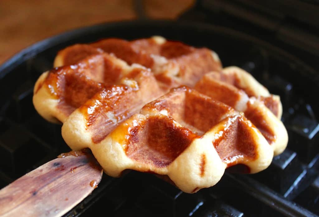 authentic liege waffle in a waffle iron