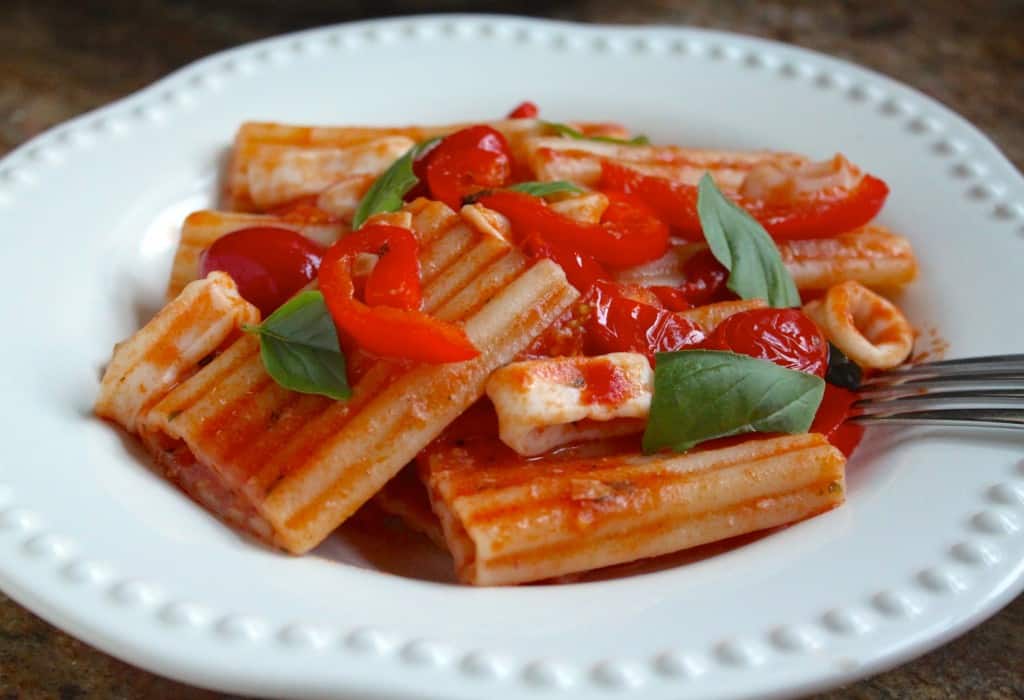 ways to use fresh garden tomatoes Paccheri with Seafood Sauce 