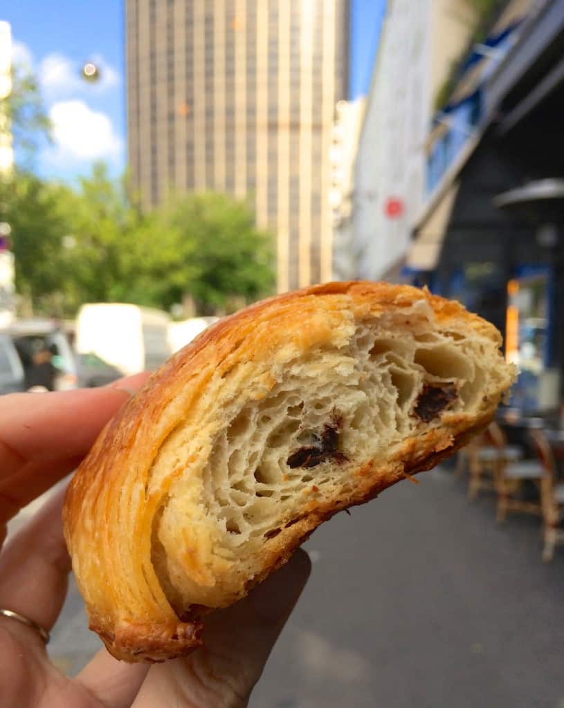 Chocolate croissant in front of the Montparnasse Tower