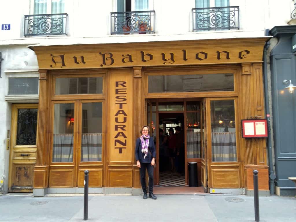 Mary in front of Au Babylone in Paris