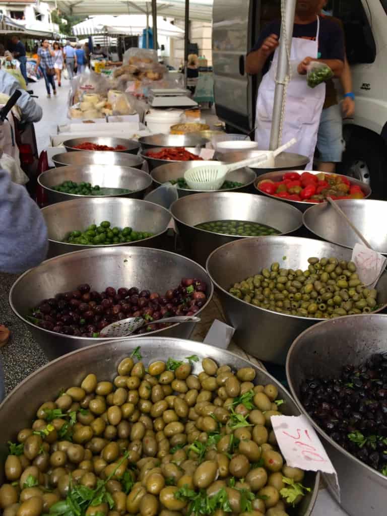 Olives at the market in Cassino cucina povera