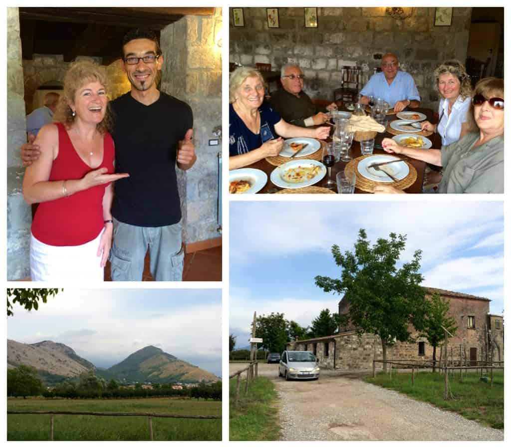 collage of Il Contadino with family and the chef in Caianello at our cucina povera meal