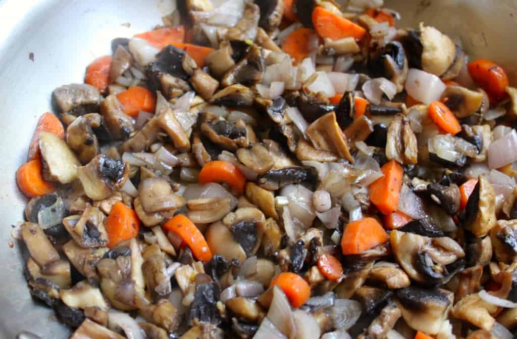 Sauteed mushrooms and veg for pate.