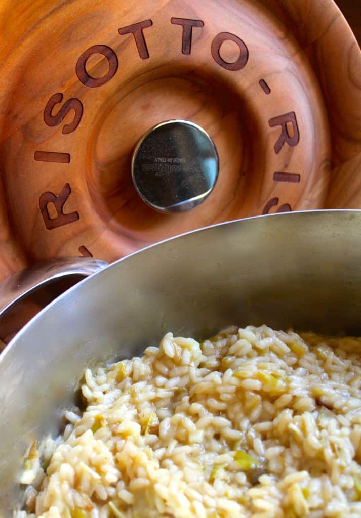 Lagostina risotto pot lid and trivet with Leek Risotto by Christina's Cucina