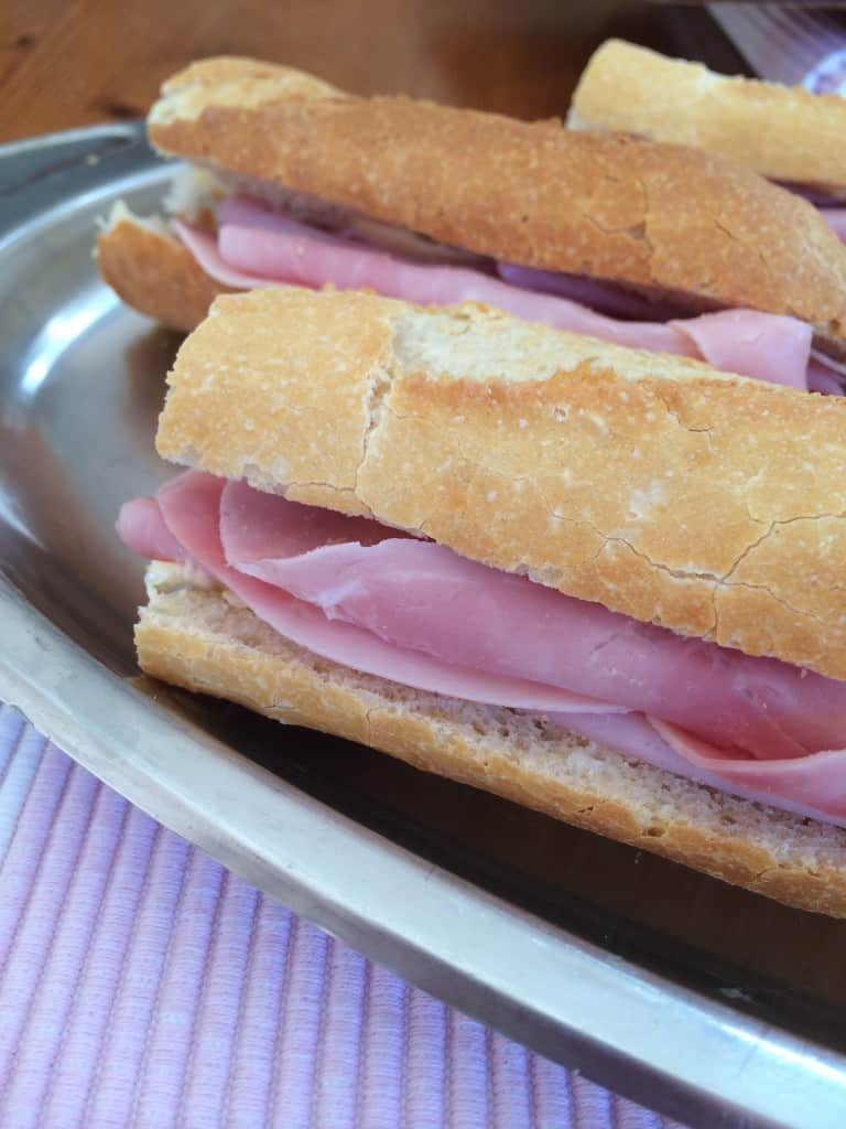 baguette with ham and butter