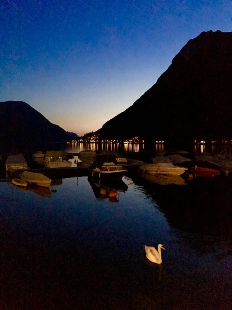 Porlezza on Lake Lugano at night.