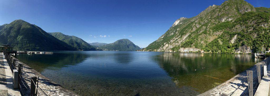 Porlezza view of Lake Lugano driving from Switzerland to the Italian Lakes