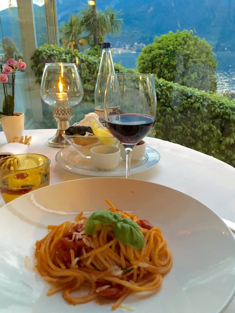 Pasta and wine at the Grand Hotel Villa Serbelloni