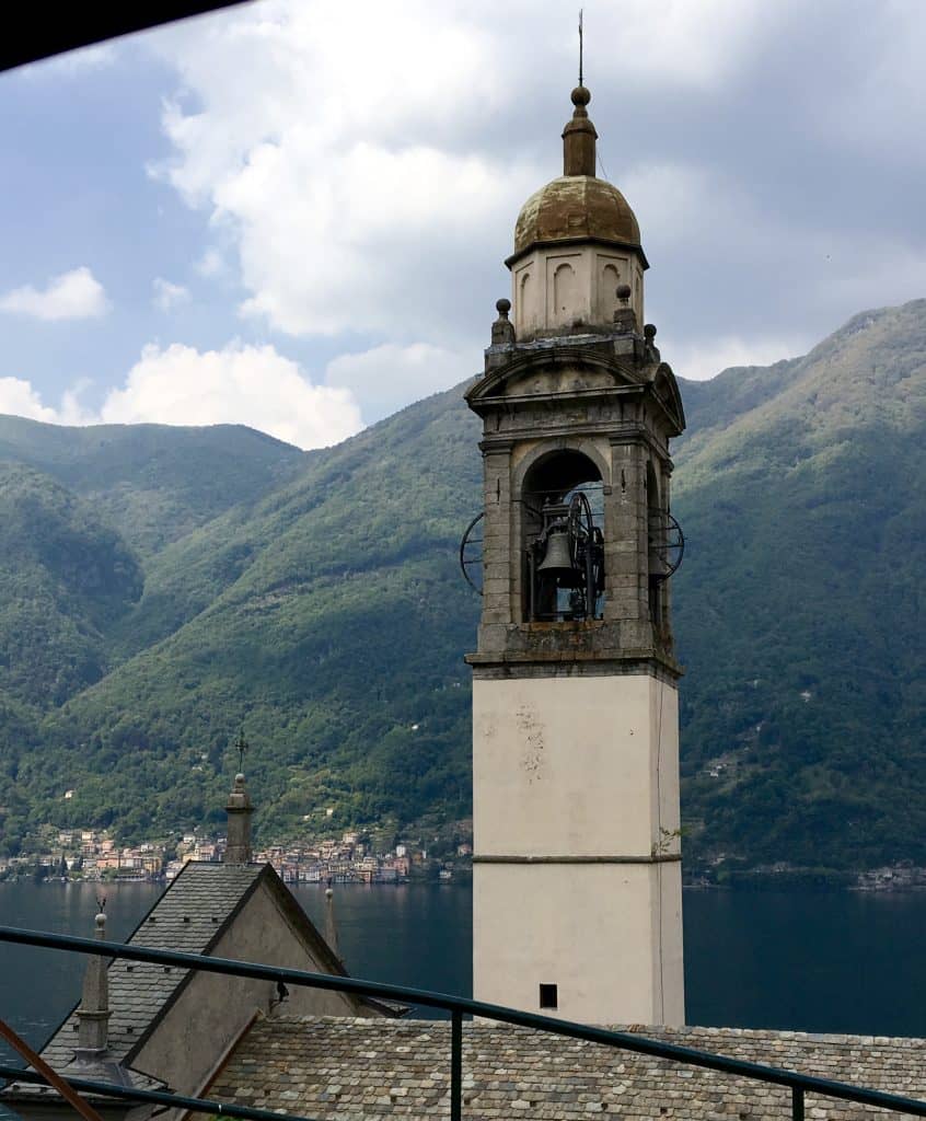 Church tower in Nesso, Italy on Lake Como