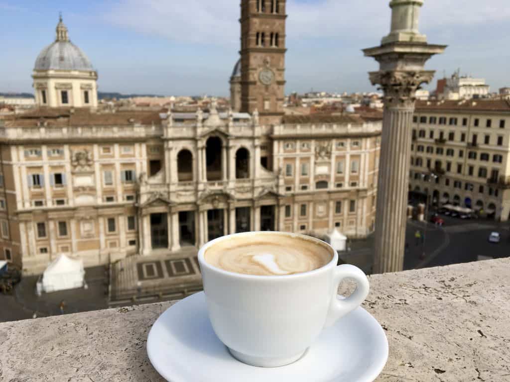 Cappuccino in front of Basilica of Santa Maria Maggiore in Rome