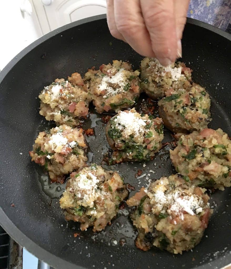 Adding real cheese to bacon and onion stuffed mushrooms