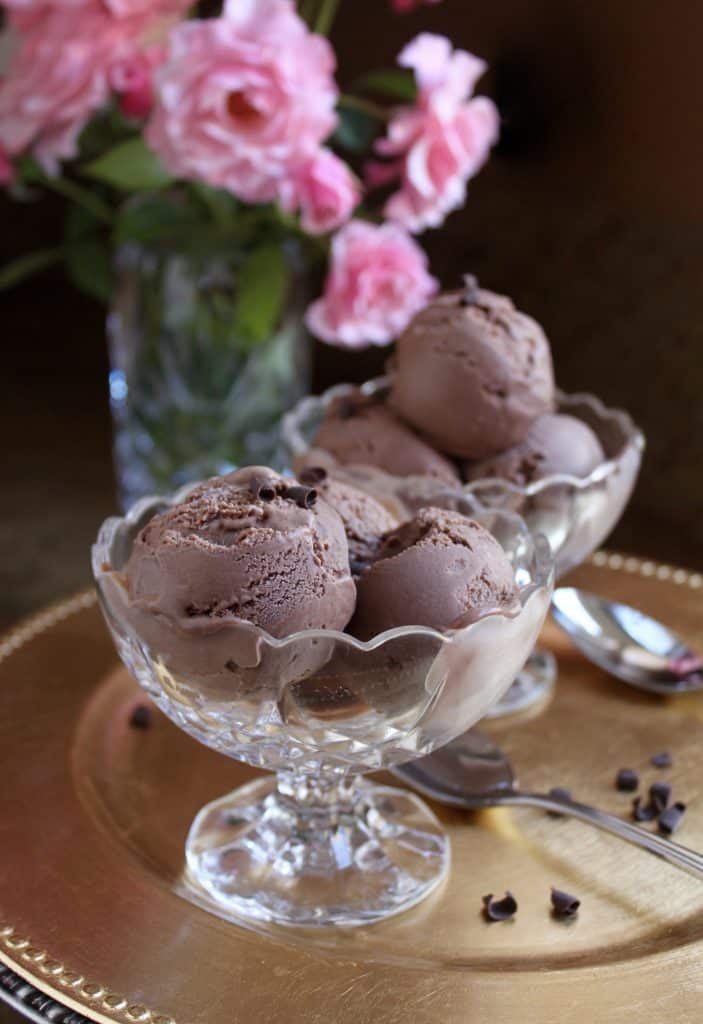 Best ever dark chocolate custard ice cream in a bowl