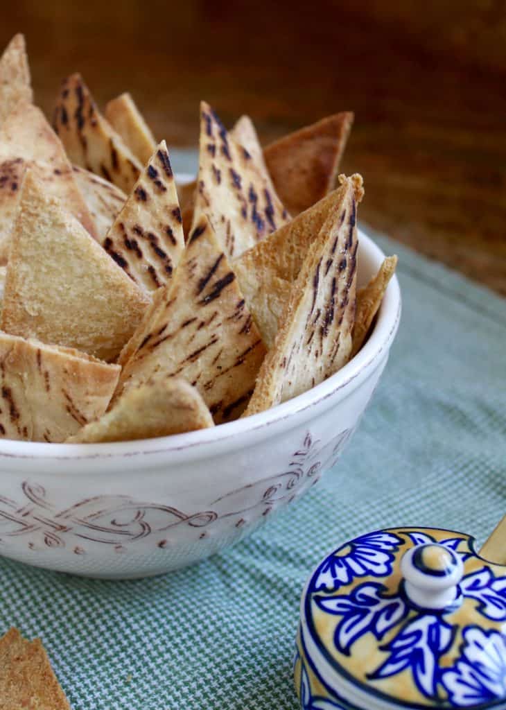 homemade pita chips in a bowl