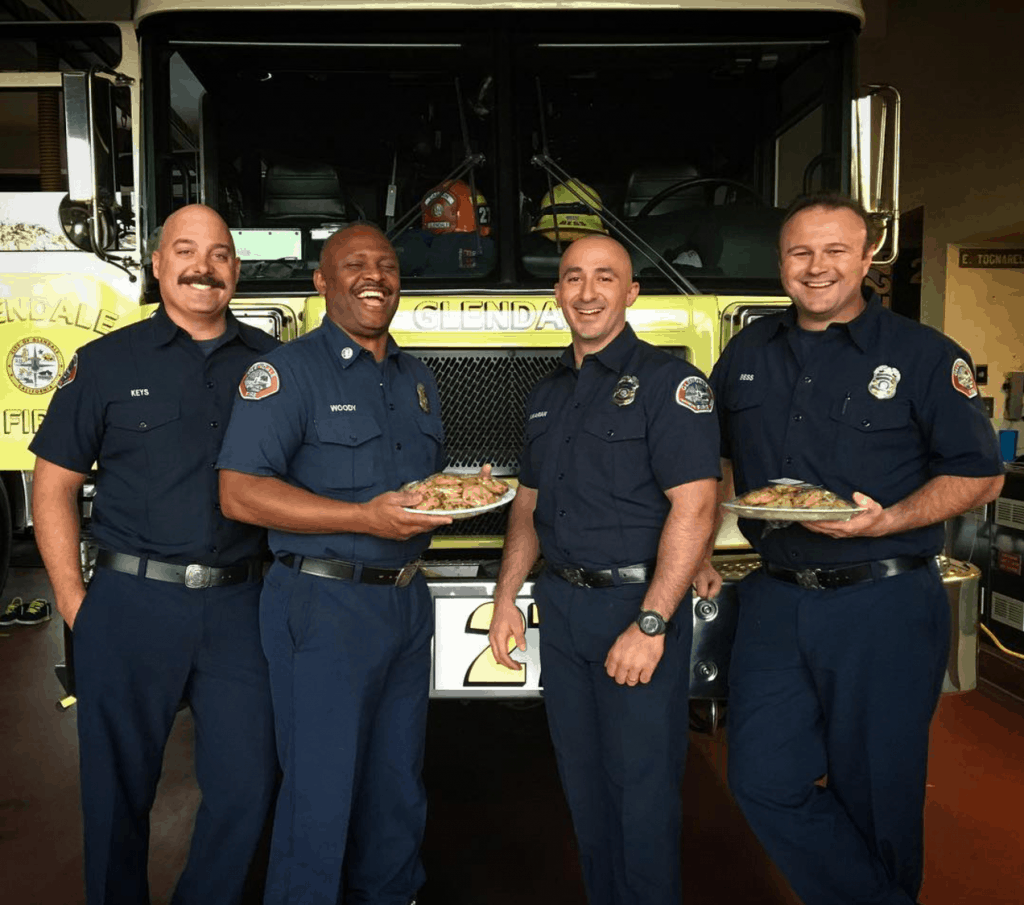 Glendale firefighters with cookies from Christina's Cucina