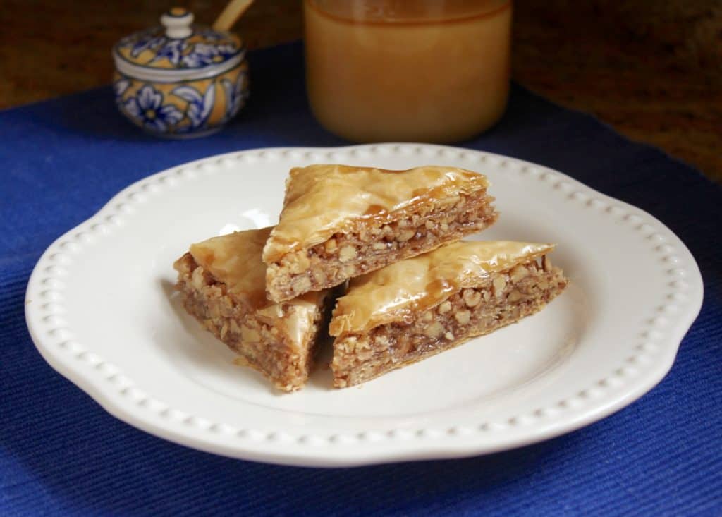 honey walnut baklava on a plate using best baklava recipe