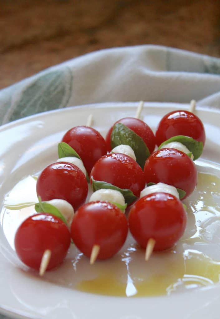 Caprese Skewers on a plate made the authentic way