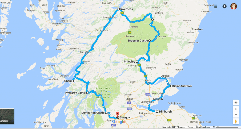 driving a 500 mile castle tour of scotland map