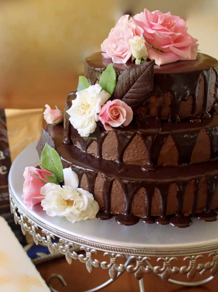 3 Three tier dark chocolate cake roses ganache
