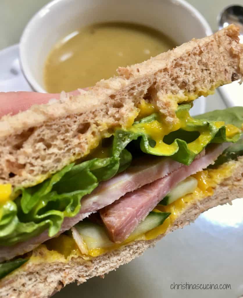 Ham piccalilli and cucumber sandwich