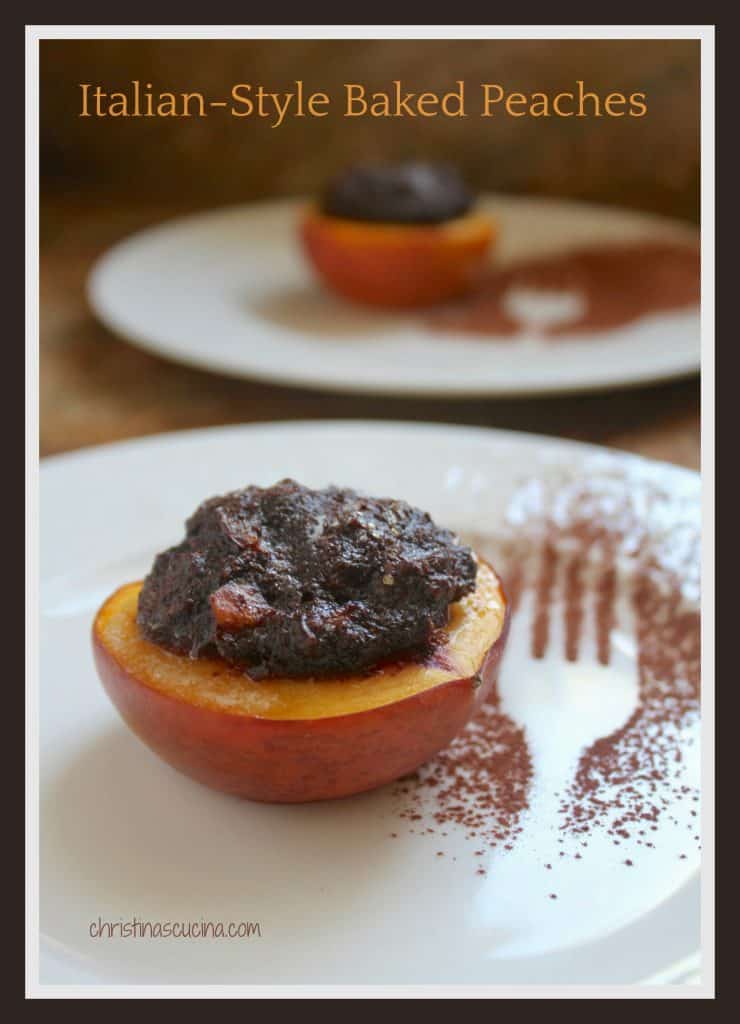 Italian style baked peaches on plates