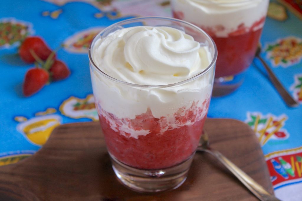 strawberry granita in a glass served Sicilian style