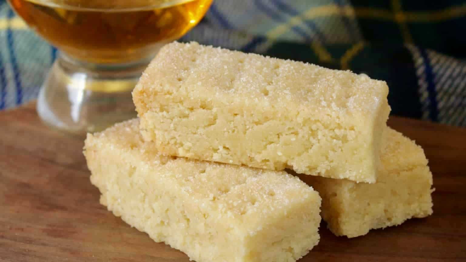 Scottish shortbread fingers with a dram of whisky