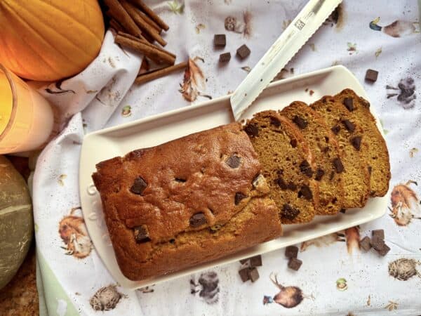 pumpkin chocolate chip loaf overhead