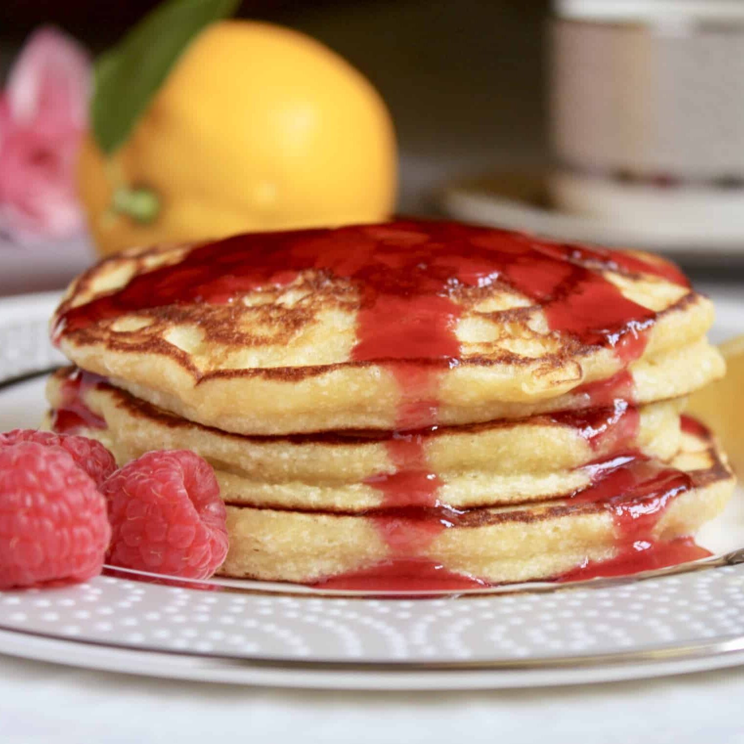 lemon ricotta pancakes side view