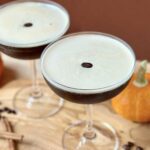 pumpkin spice espresso martini in coupe glass