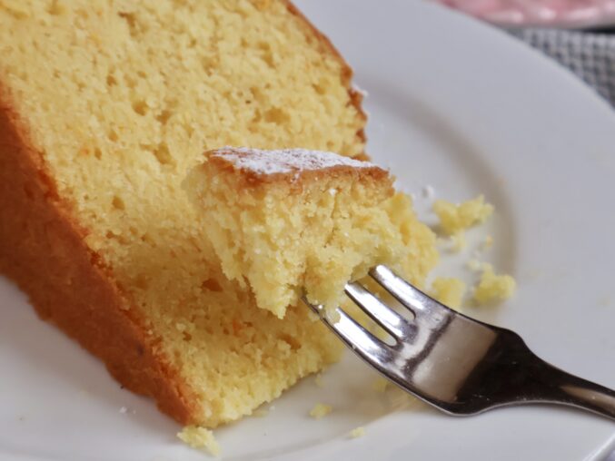 forkful of orange olive oil cake