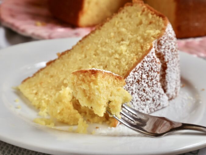 forkful of orange olive oil cake